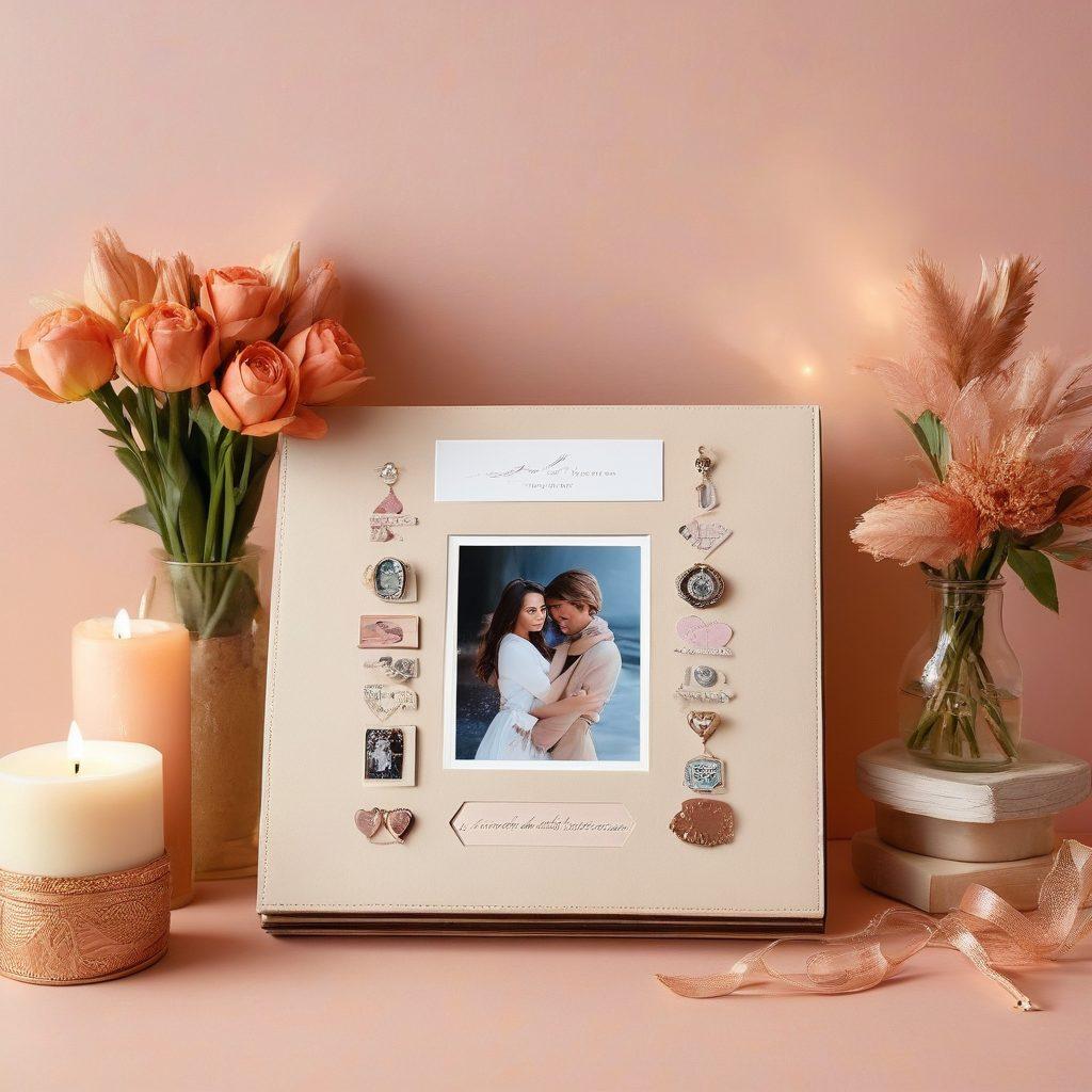 A beautifully arranged display of ten unique and heartfelt customized gifts, including a personalized photo album, custom jewelry, monogrammed items, and bespoke art pieces, all radiating warmth and love. The gifts are set on a soft, pastel-colored background with delicate lighting that enhances the emotional appeal. Add a subtle touch of hand-written notes or love letters beside some gifts to emphasize the personalization. warm tones. dreamy atmosphere. soft focus.